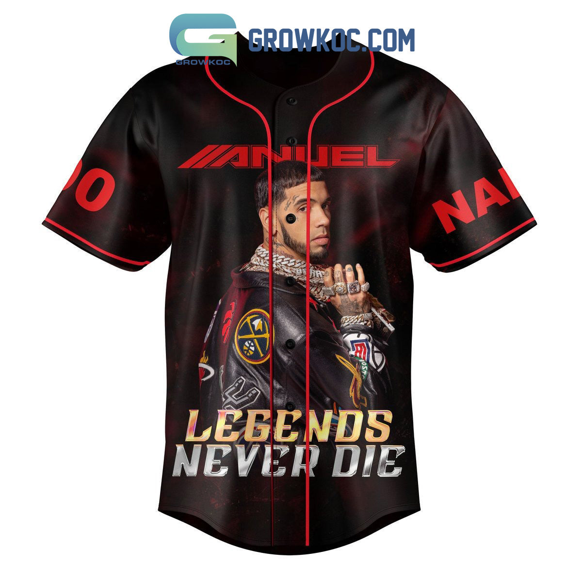 Anuel AA Legends Never Die Personalized Baseball Jersey baseball jersey product view 2