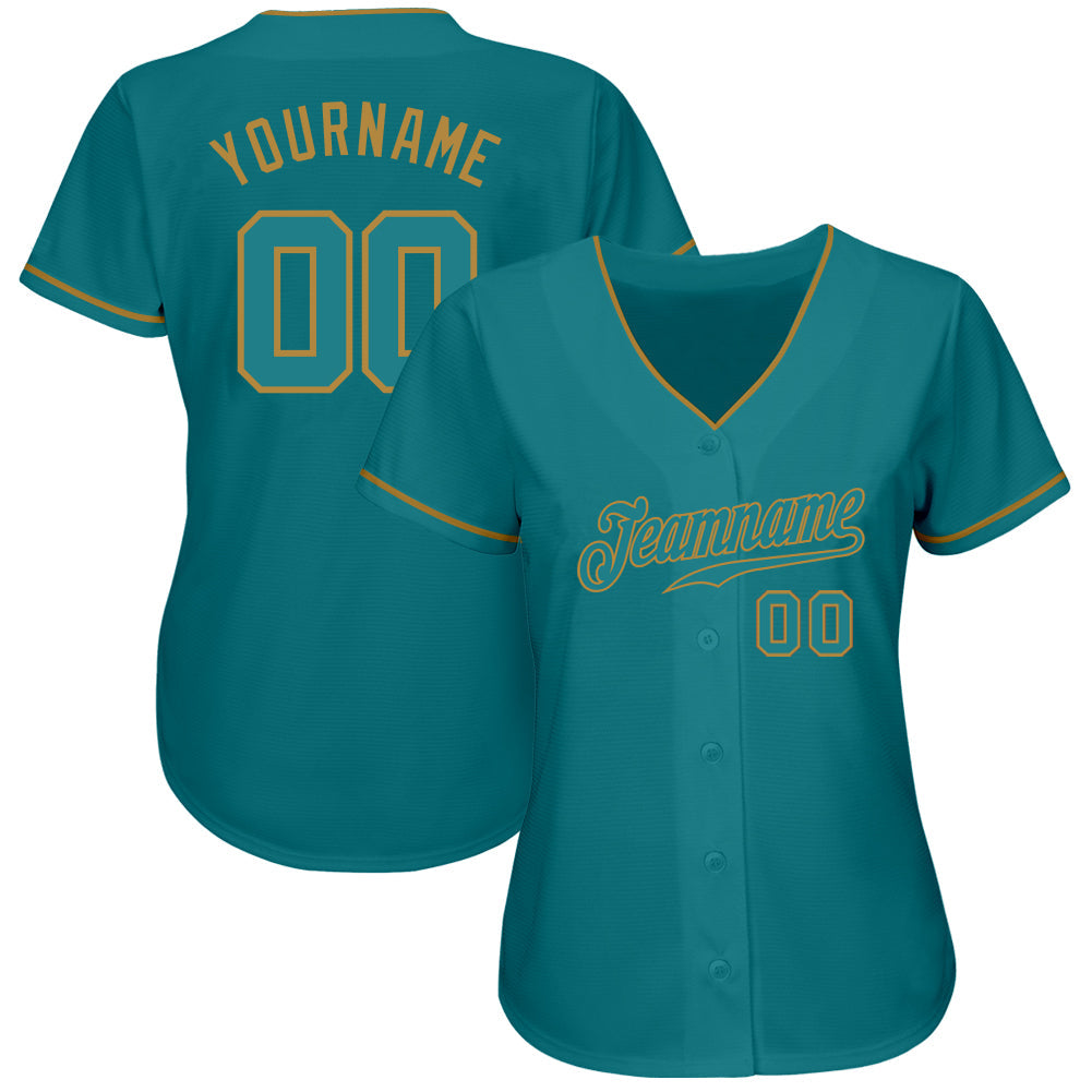 Custom Teal Teal-Old Gold Authentic Baseball Jersey baseball jersey product view 2