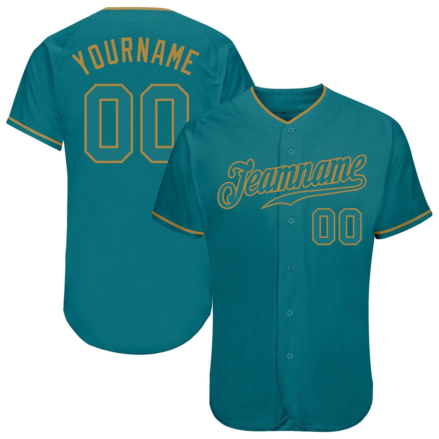 Custom Teal Teal-Old Gold Authentic Baseball Jersey baseball jersey product view 1