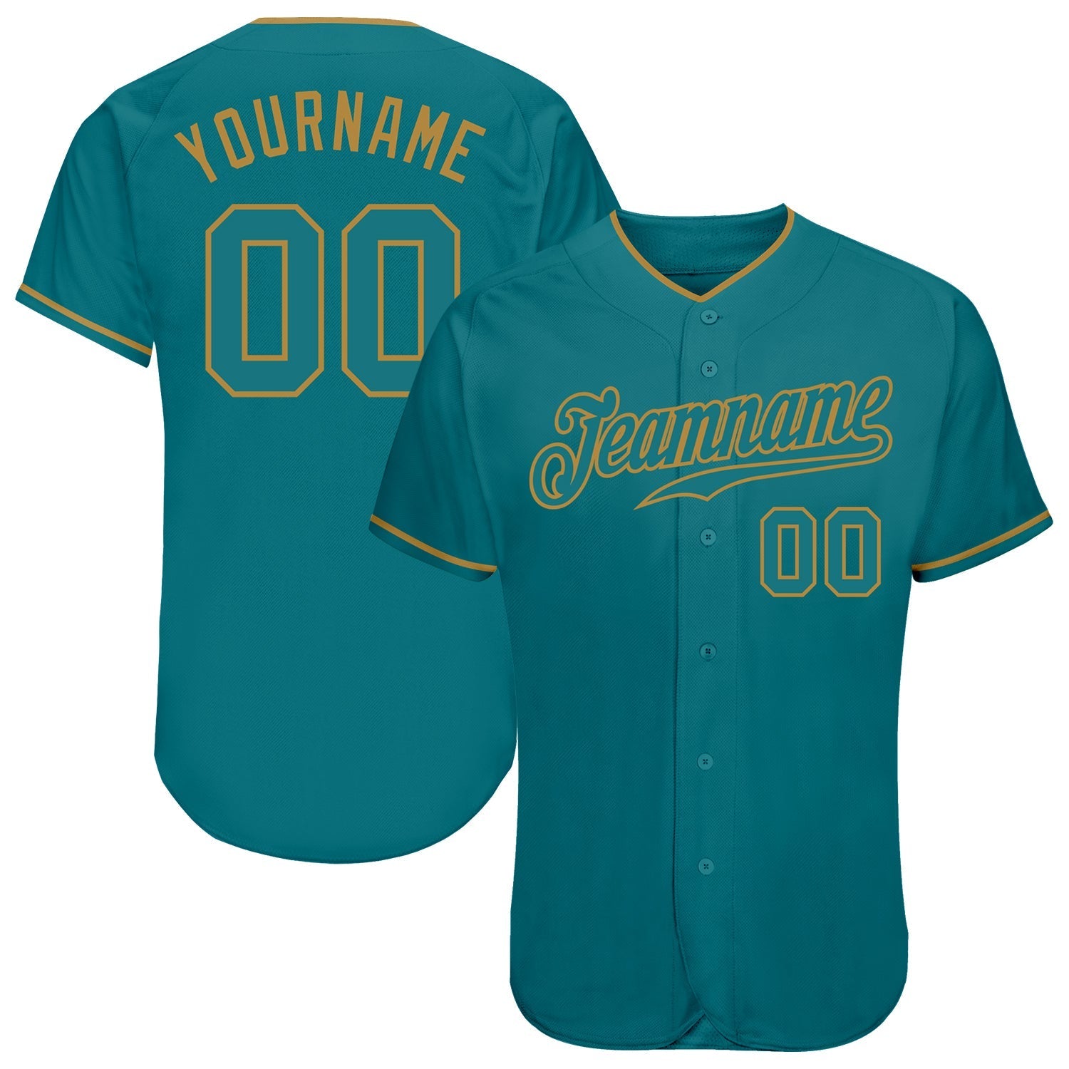 Custom Teal Teal-Old Gold Authentic Baseball Jersey baseball jersey product view 1