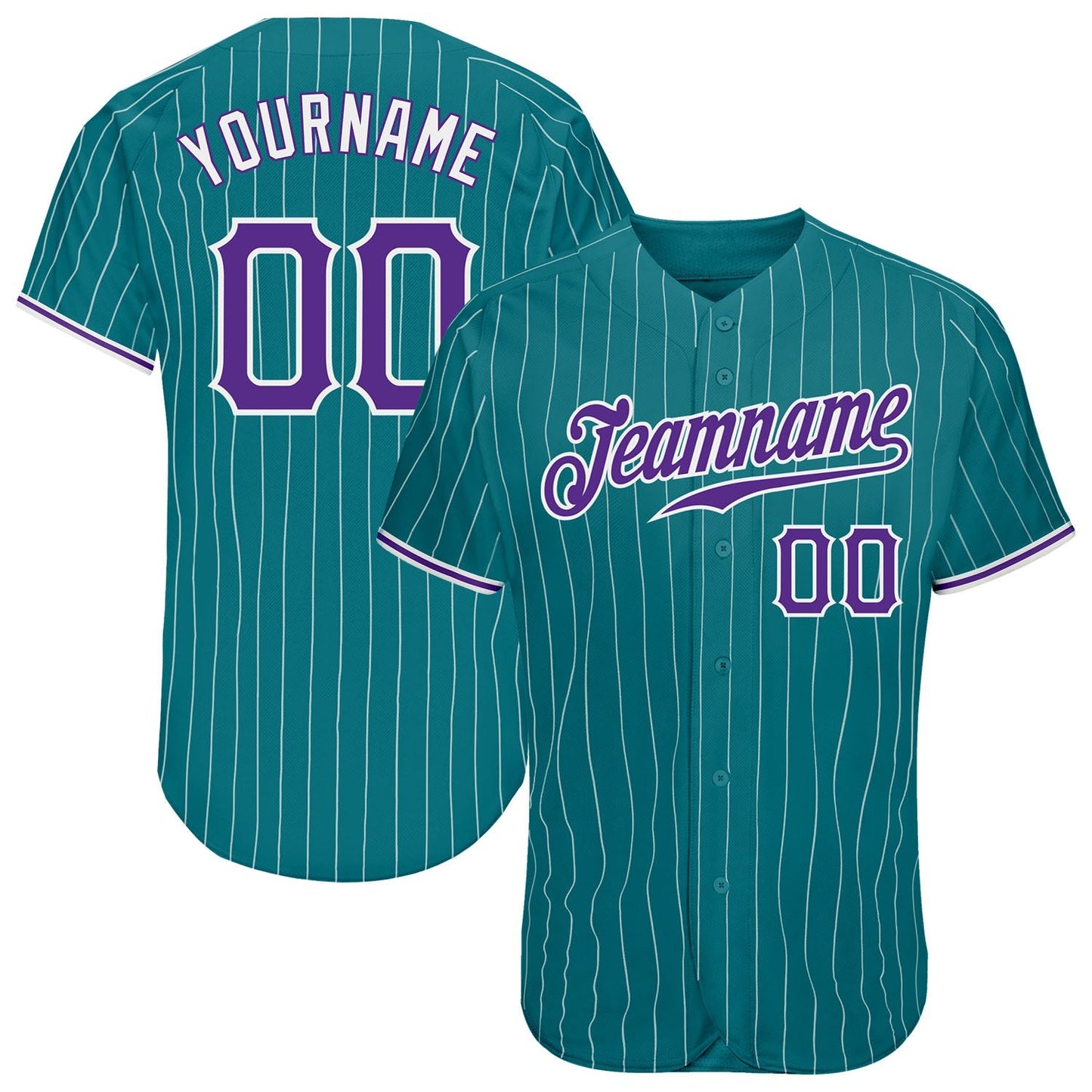 Custom Teal White Pinstripe Purple-White Authentic Baseball Jersey baseball jersey product view 1