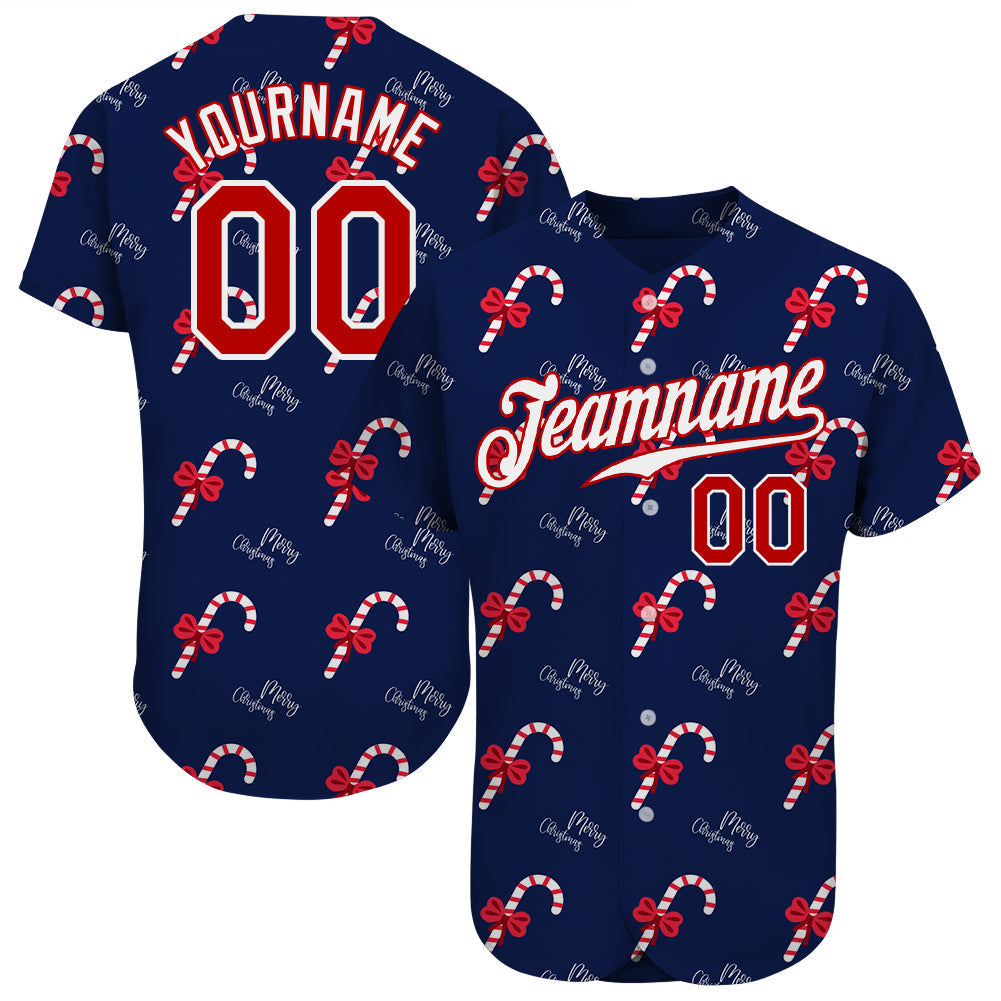 Custom Navy Red-White Christmas 3D Authentic Baseball Jersey baseball jersey product view 1