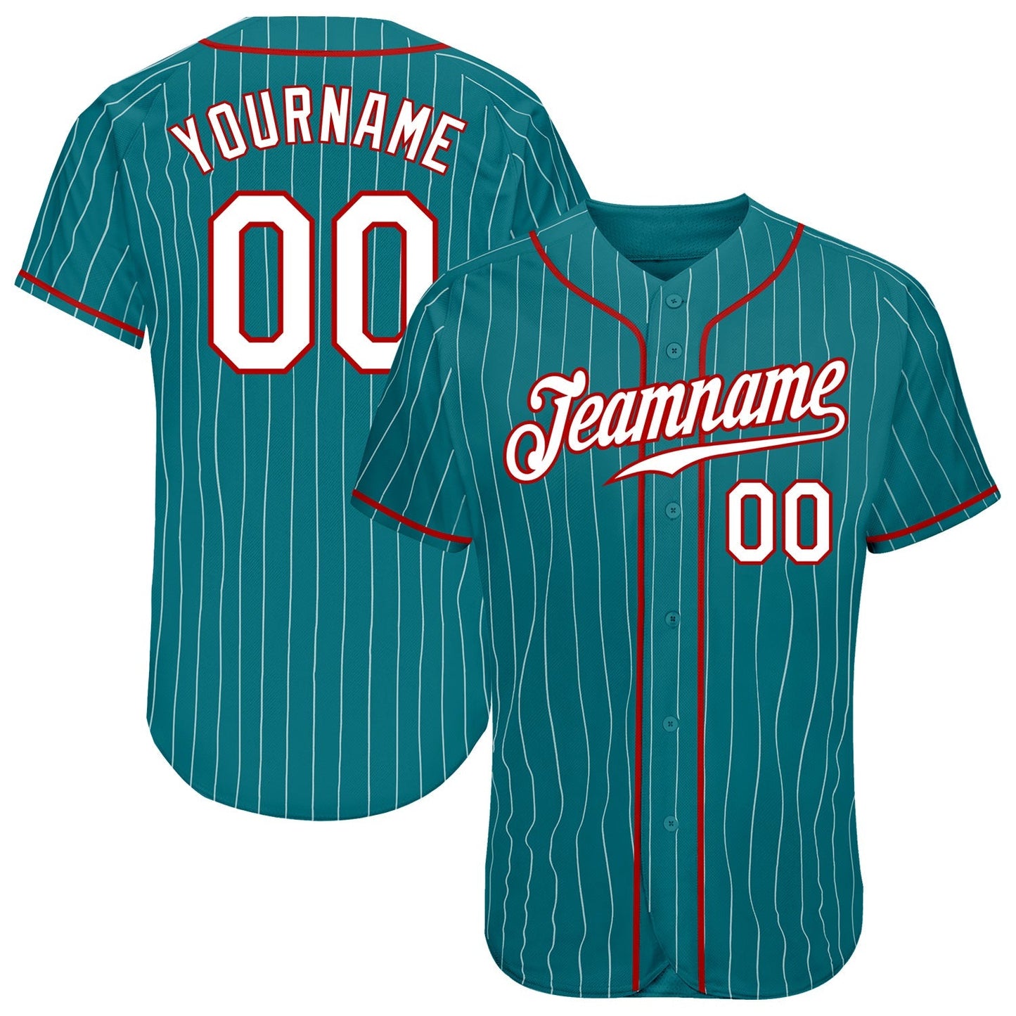Custom Teal White Pinstripe White-Red Authentic Baseball Jersey baseball jersey product view 1