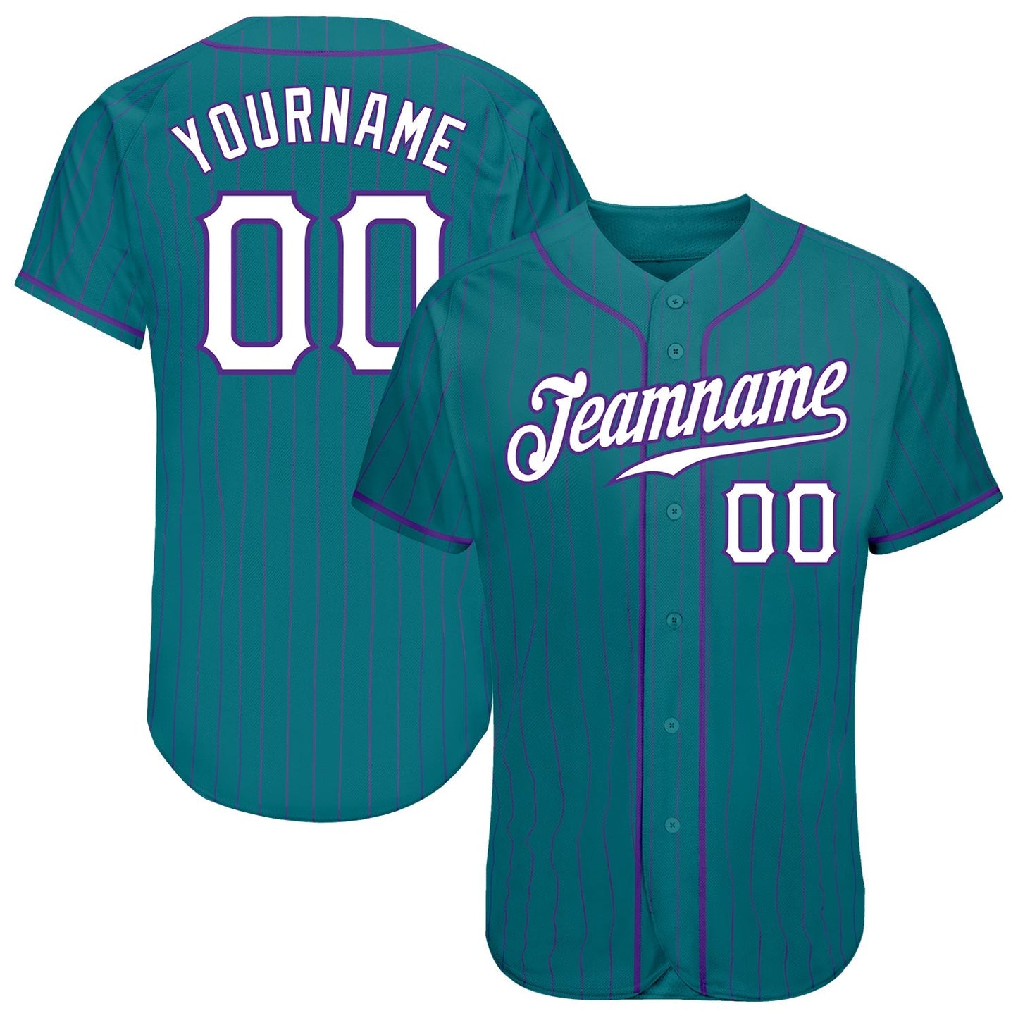 Custom Teal Purple Pinstripe White-Purple Authentic Baseball Jersey baseball jersey product view 1