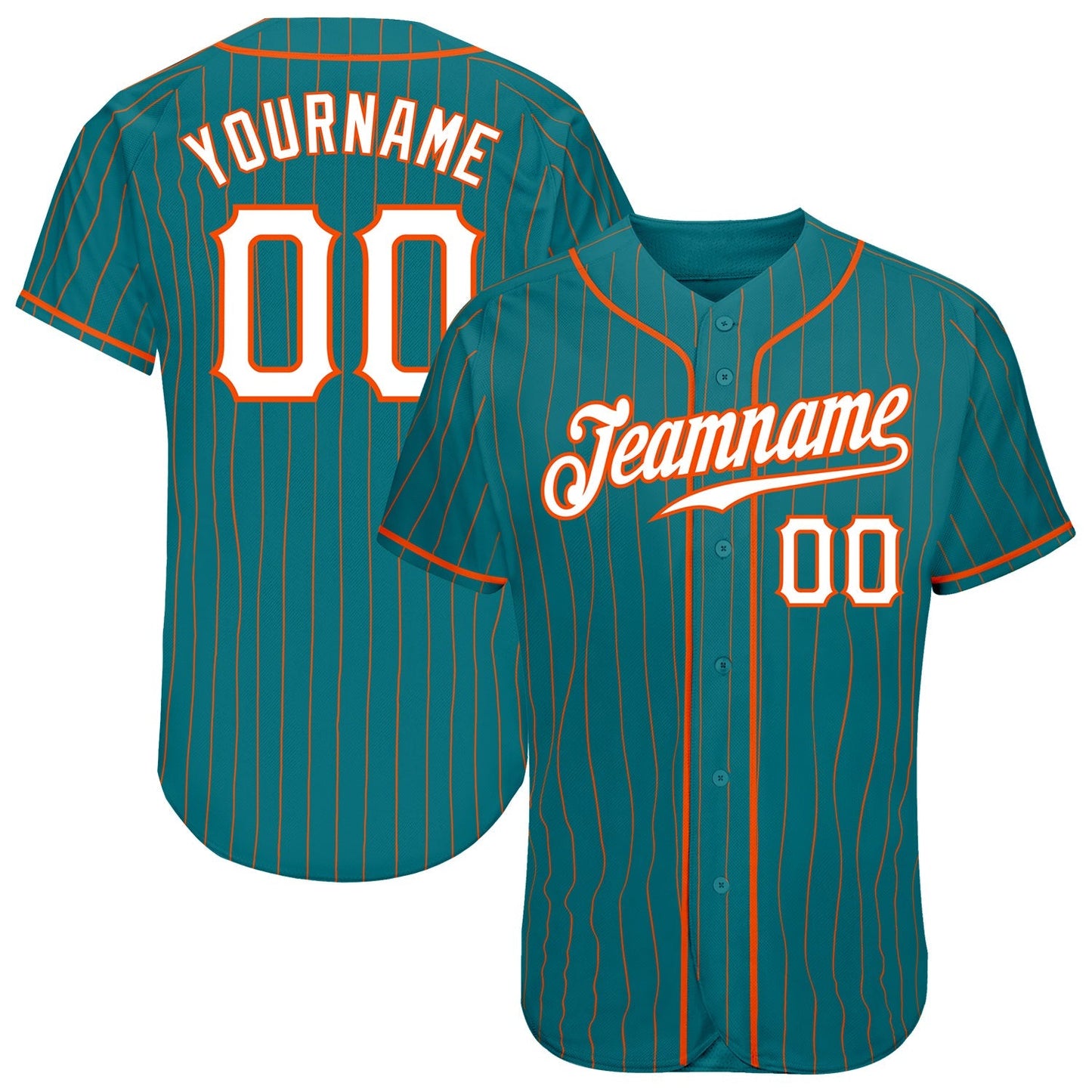 Custom Teal Orange Pinstripe White-Orange Authentic Baseball Jersey baseball jersey product view 1