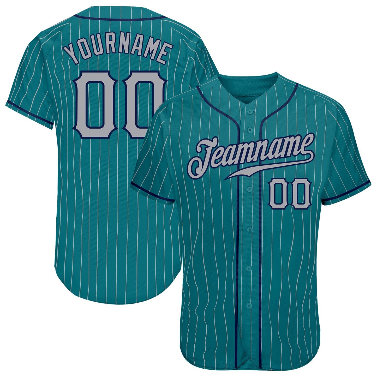 Custom Teal Gray Pinstripe Gray-Navy Authentic Baseball Jersey baseball jersey product view 1