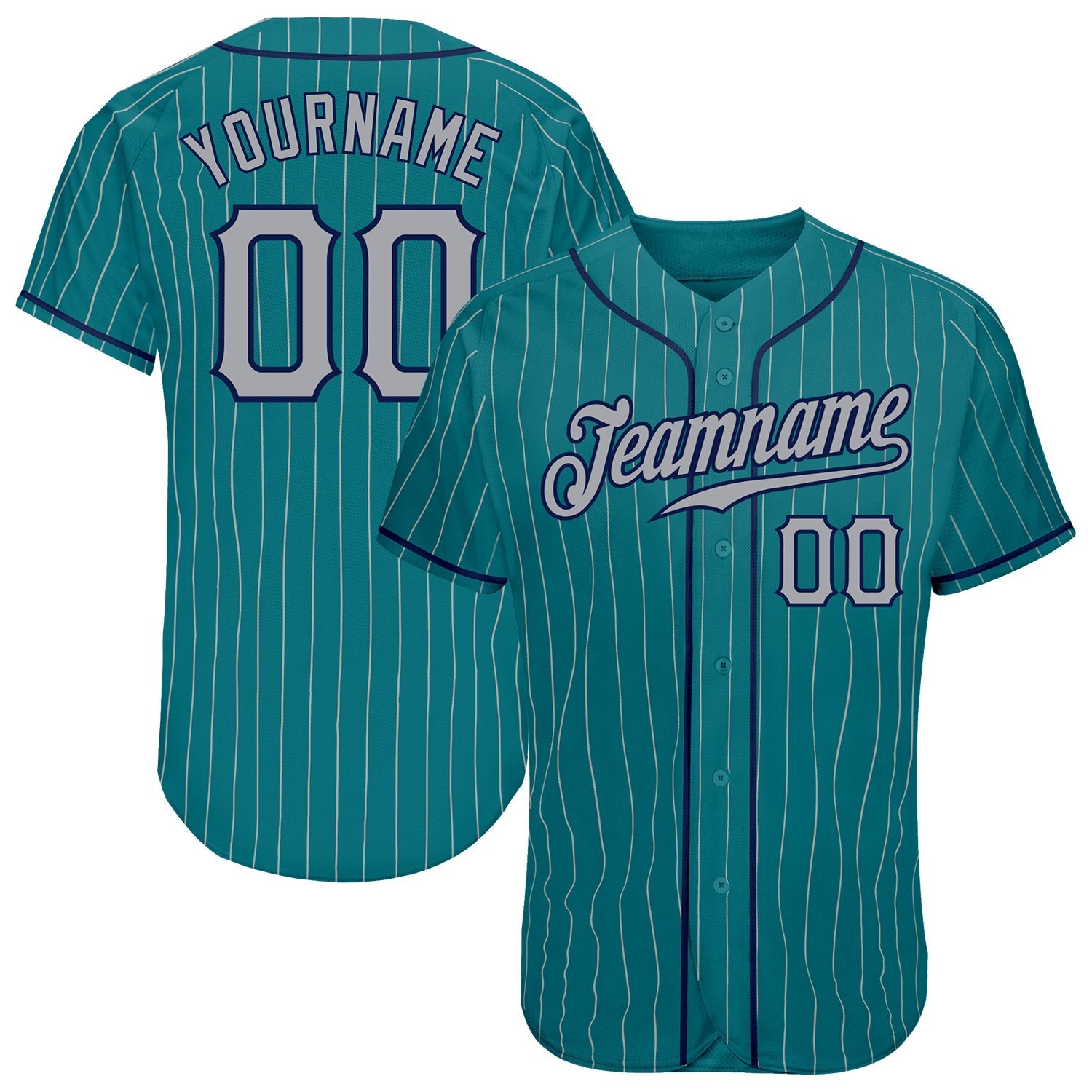 Custom Teal Gray Pinstripe Gray-Navy Authentic Baseball Jersey baseball jersey product view 1