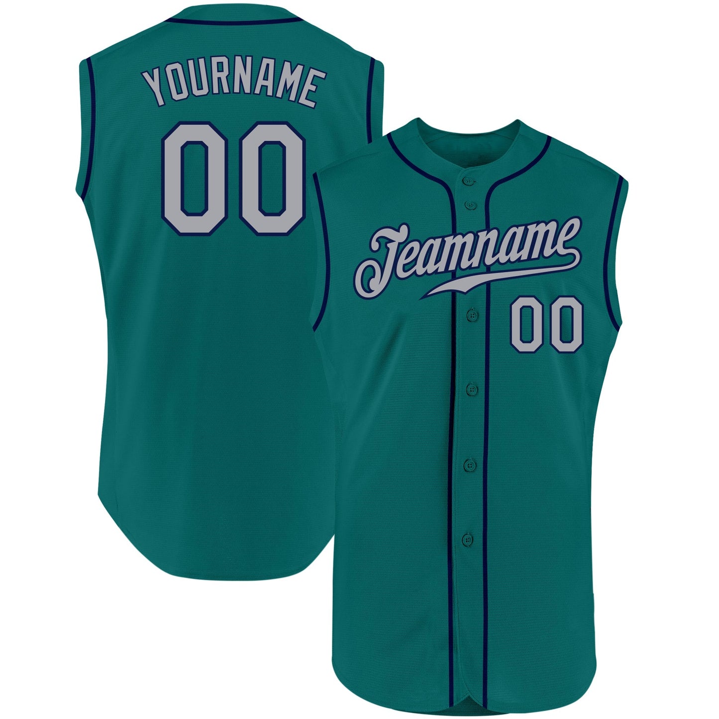 Custom Aqua Gray-Navy Authentic Sleeveless Baseball Jersey baseball jersey product view 1