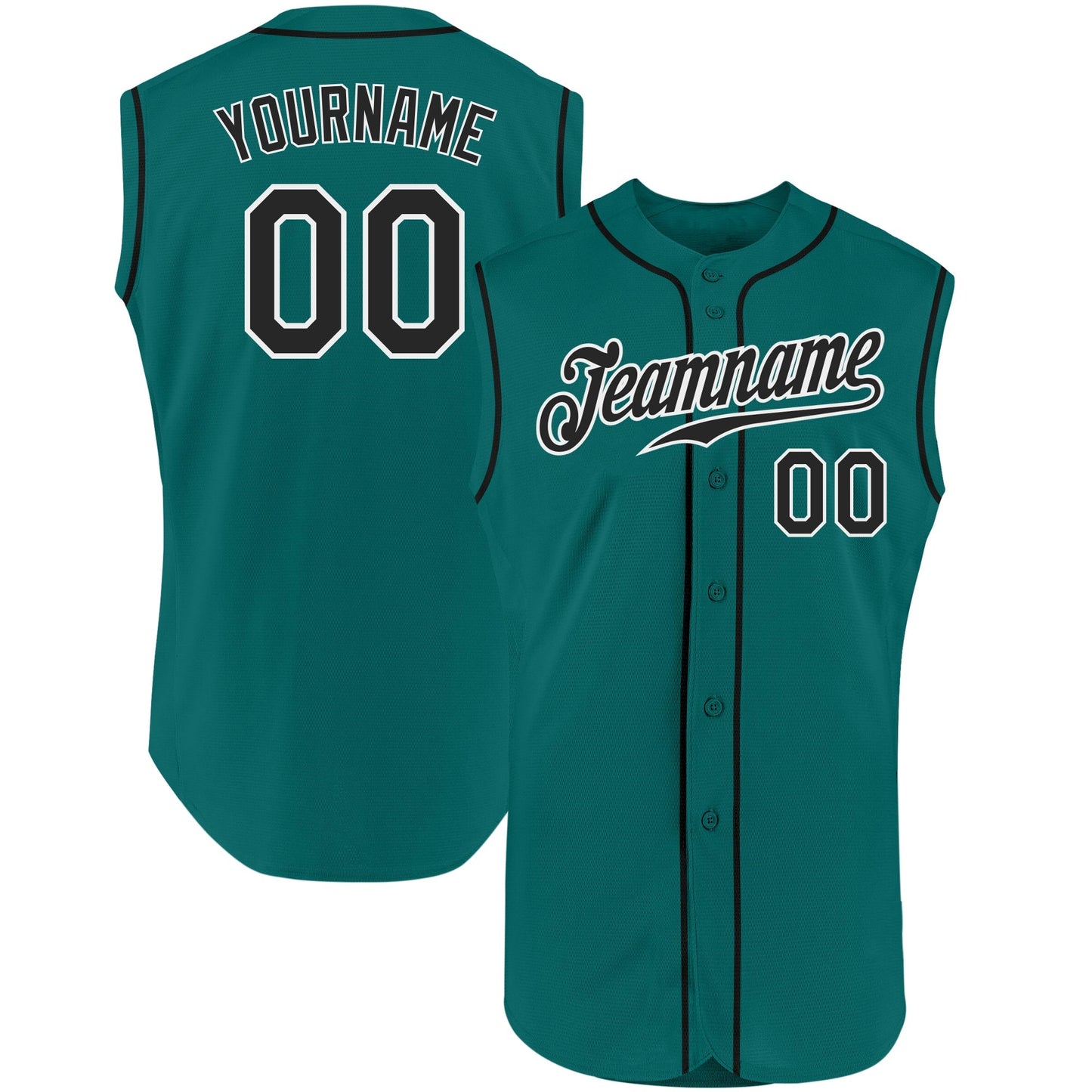 Custom Aqua Black-White Authentic Sleeveless Baseball Jersey baseball jersey product view 1