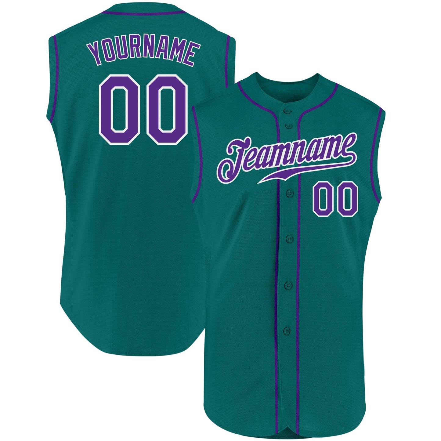 Custom Aqua Purple-White Authentic Sleeveless Baseball Jersey baseball jersey product view 1