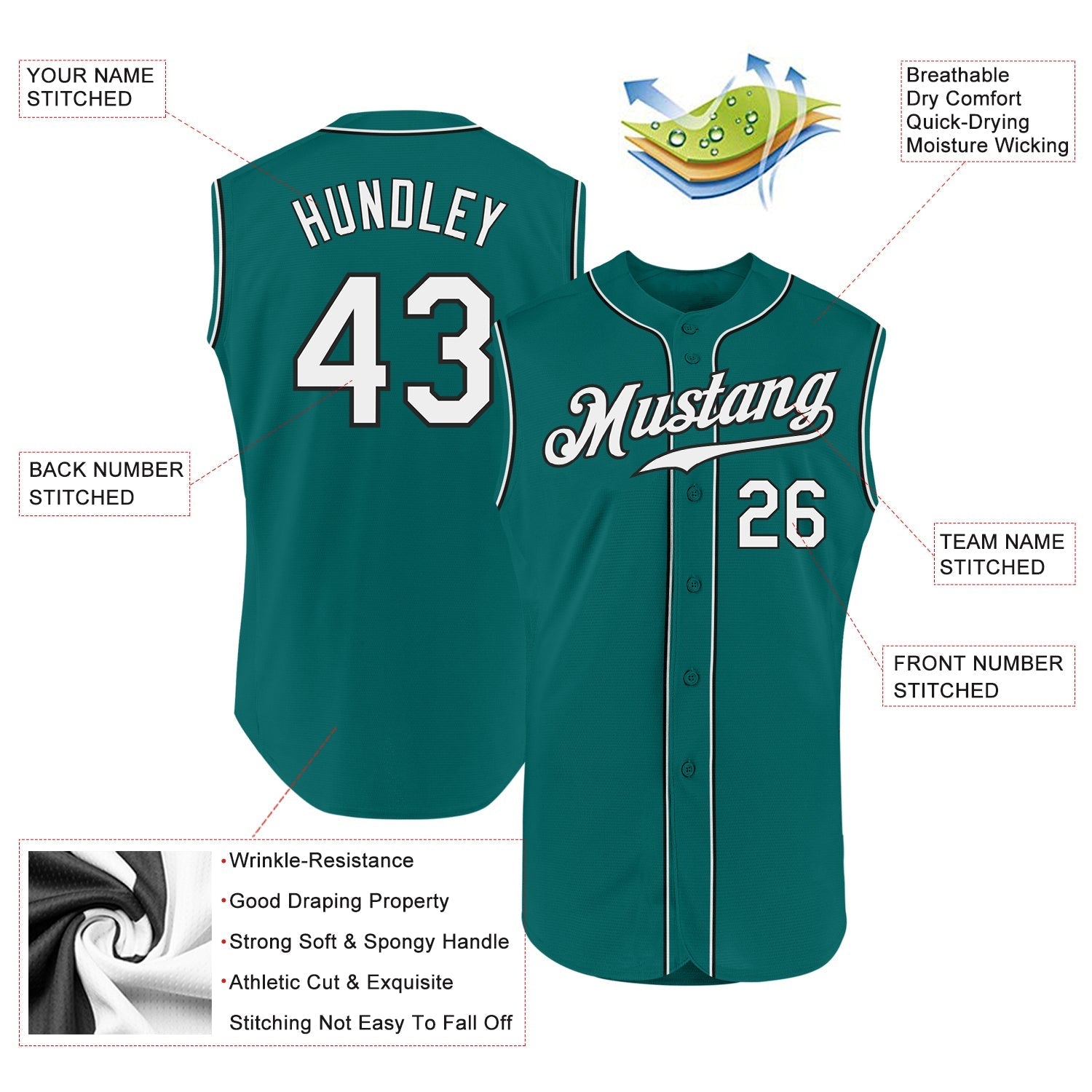 Custom Aqua White-Black Authentic Sleeveless Baseball Jersey baseball jersey product view 2
