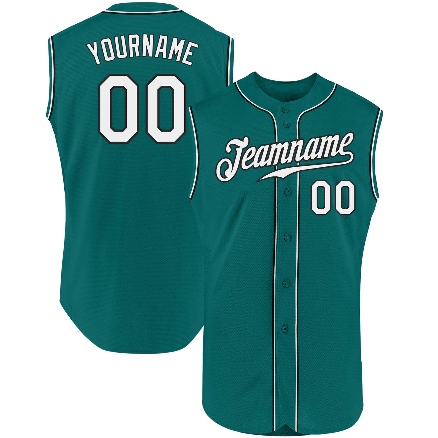 Custom Aqua White-Black Authentic Sleeveless Baseball Jersey baseball jersey product view 1