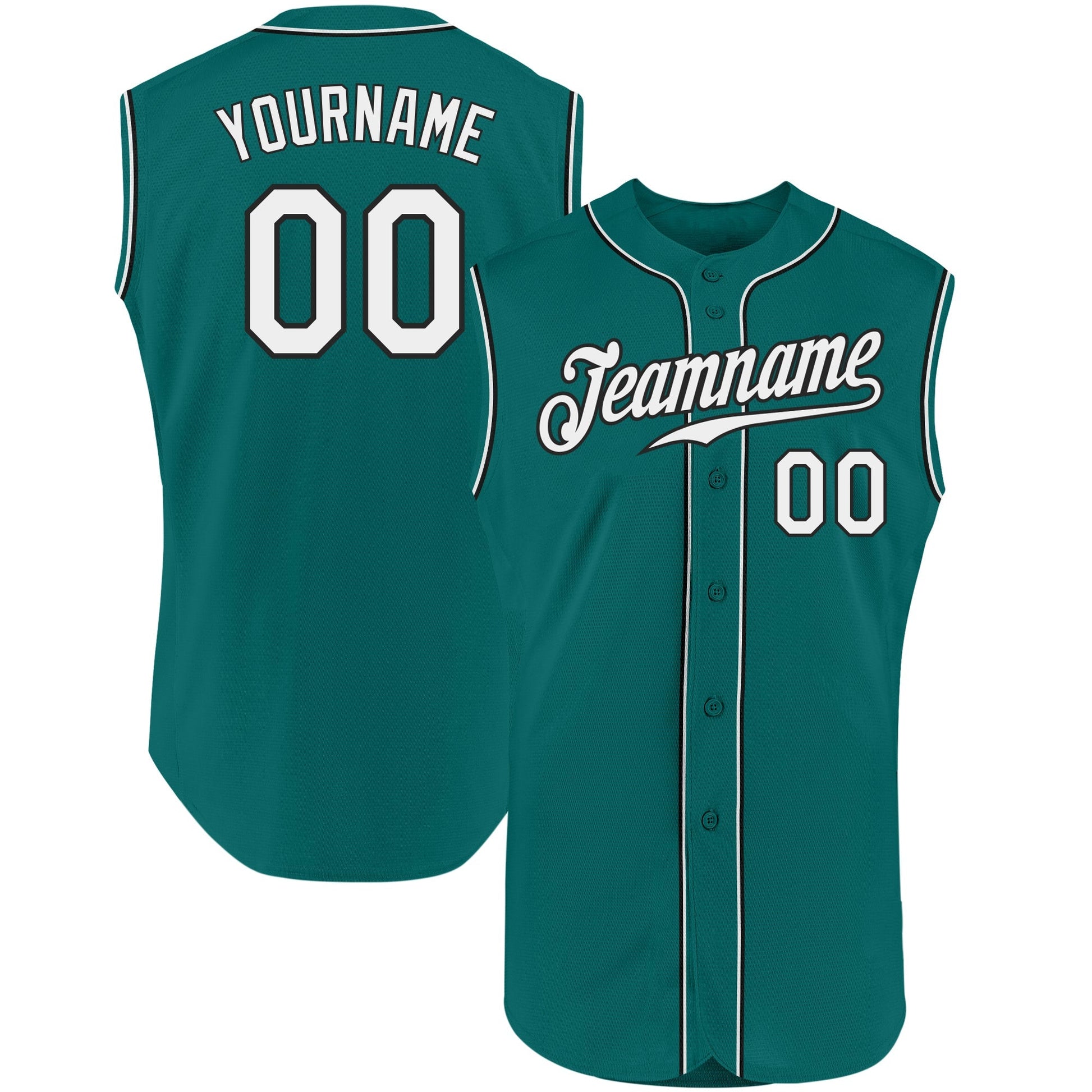 Custom Aqua White-Black Authentic Sleeveless Baseball Jersey baseball jersey product view 1