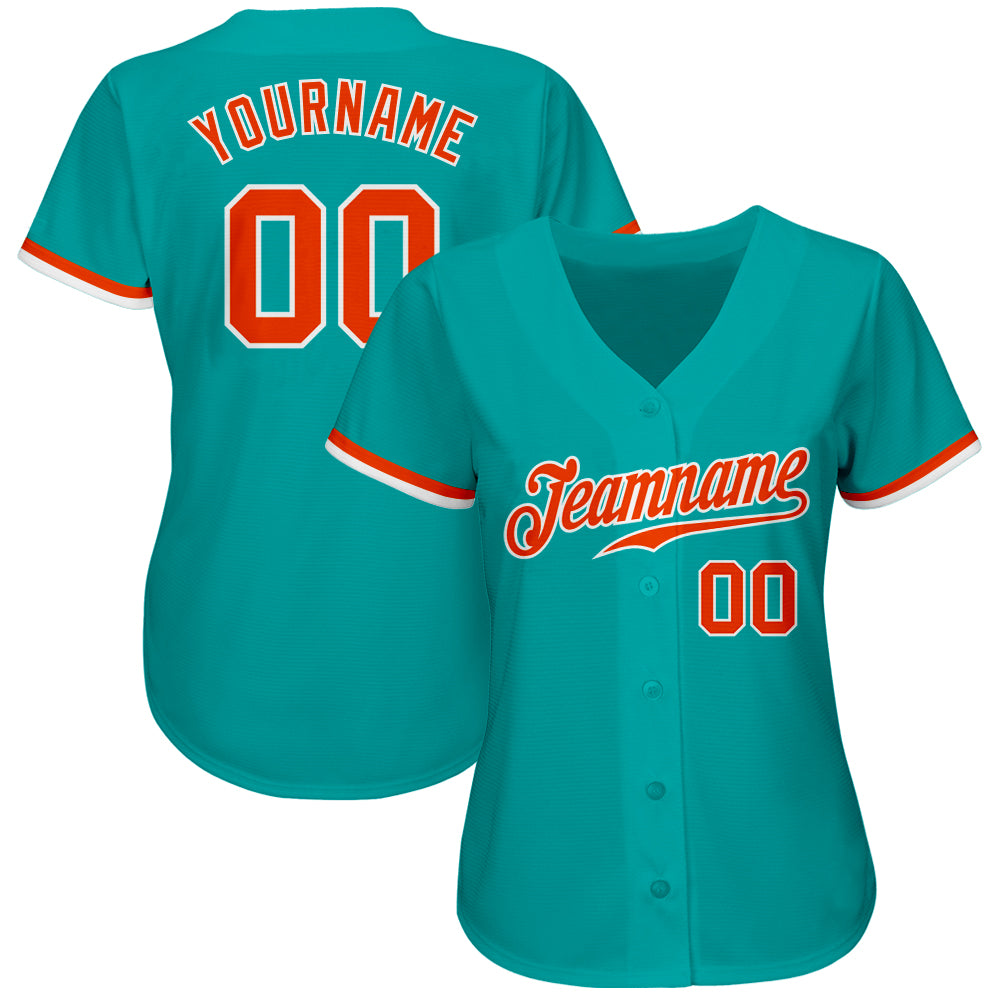 Custom Aqua Orange-White Authentic Baseball Jersey baseball jersey product view 2