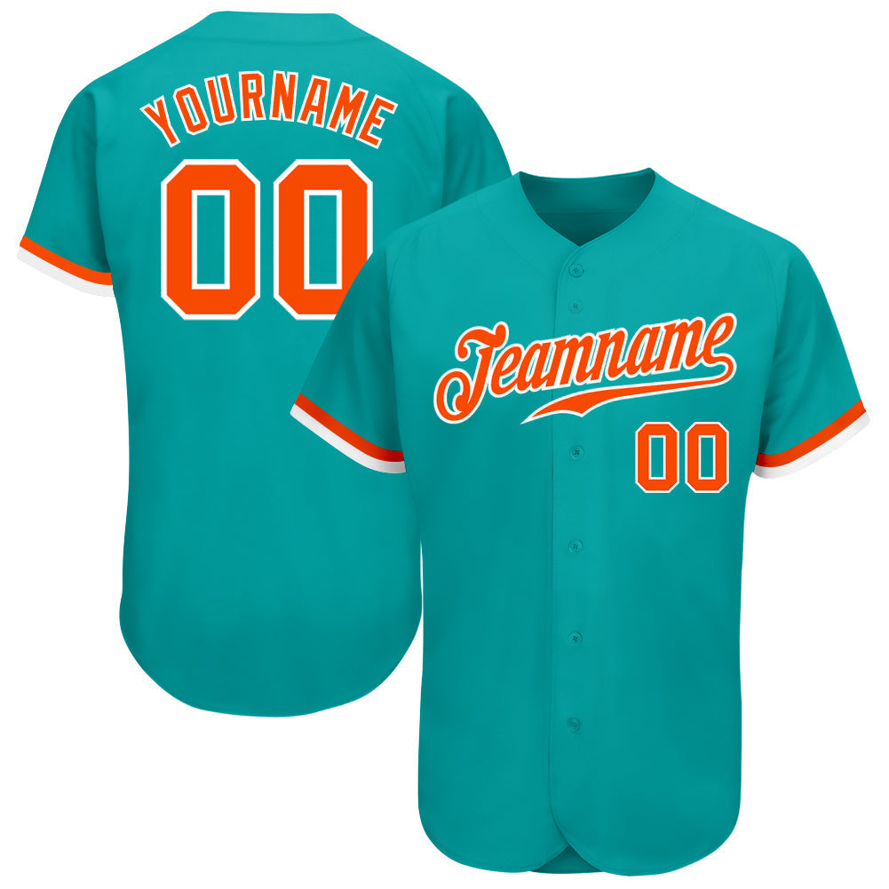 Custom Aqua Orange-White Authentic Baseball Jersey baseball jersey product view 1
