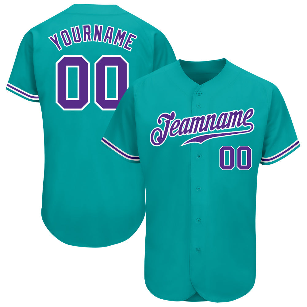 Custom Aqua Purple-White Authentic Baseball Jersey baseball jersey product view 1