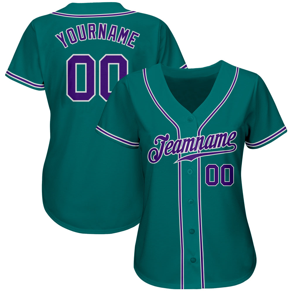 Custom Teal Purple-White Authentic Baseball Jersey baseball jersey product view 2