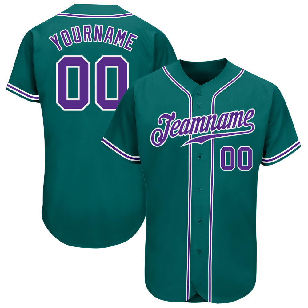 Custom Teal Purple-White Authentic Baseball Jersey baseball jersey product view 1