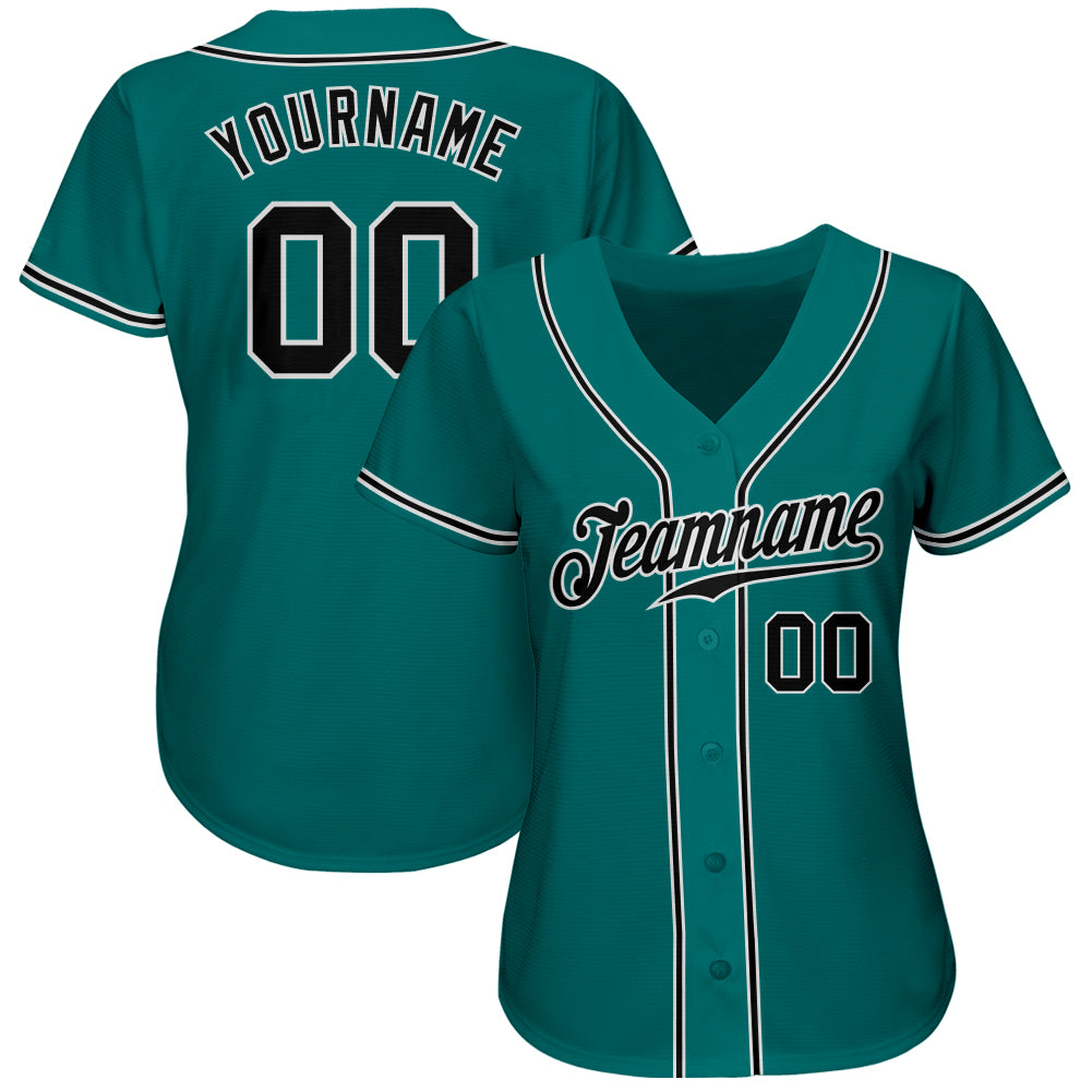 Custom Teal Black-White Authentic Baseball Jersey baseball jersey product view 2