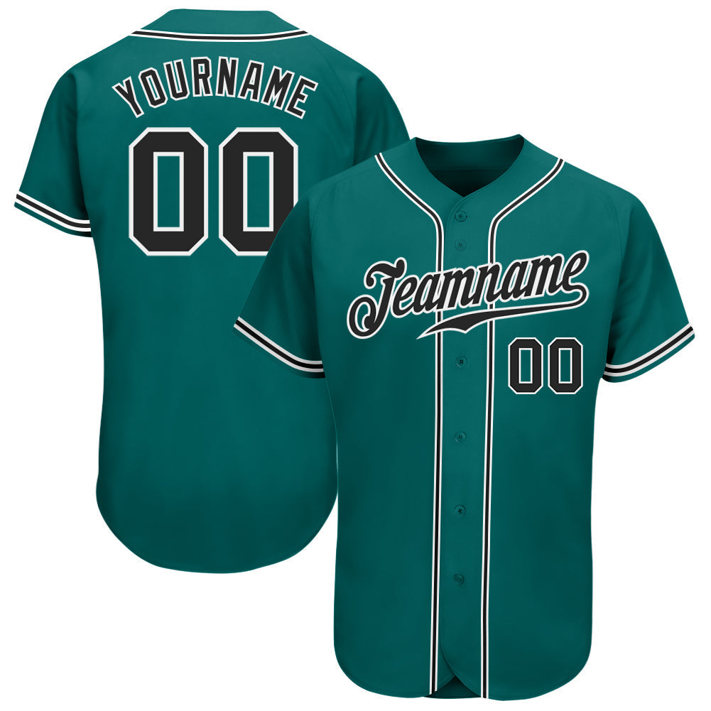 Custom Teal Black-White Authentic Baseball Jersey baseball jersey product view 1