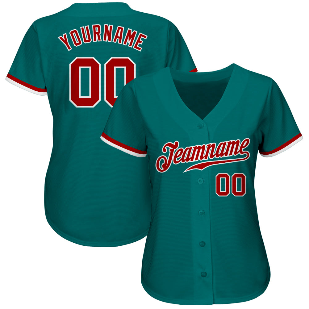 Custom Teal Red-White Authentic Baseball Jersey baseball jersey product view 2