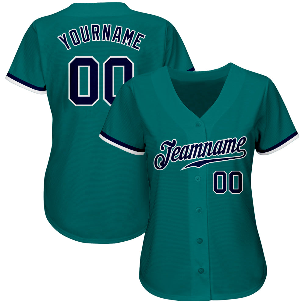 Custom Teal Navy-White Authentic Baseball Jersey baseball jersey product view 2
