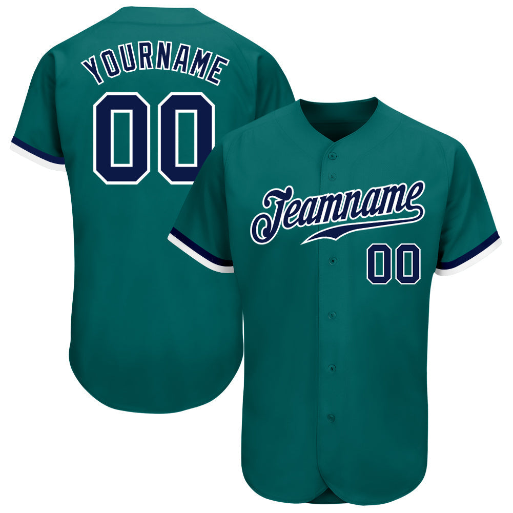 Custom Teal Navy-White Authentic Baseball Jersey baseball jersey product view 1