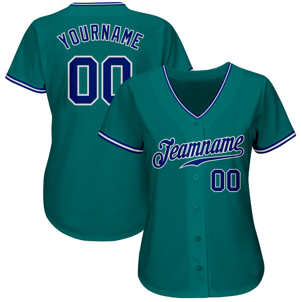 Custom Teal Royal-White Authentic Baseball Jersey baseball jersey product view 2