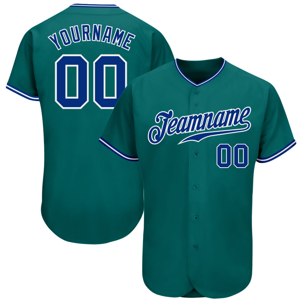 Custom Teal Royal-White Authentic Baseball Jersey baseball jersey product view 1