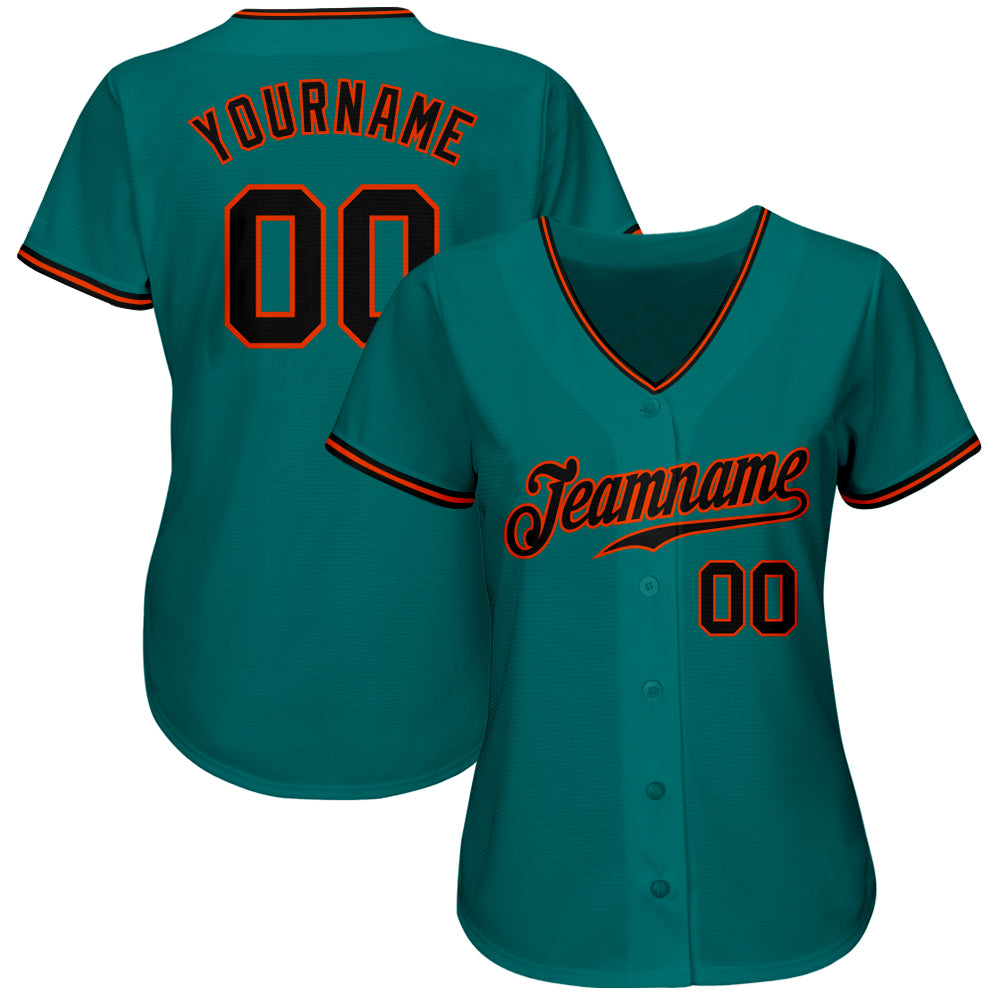 Custom Teal Black-Orange Authentic Baseball Jersey baseball jersey product view 2