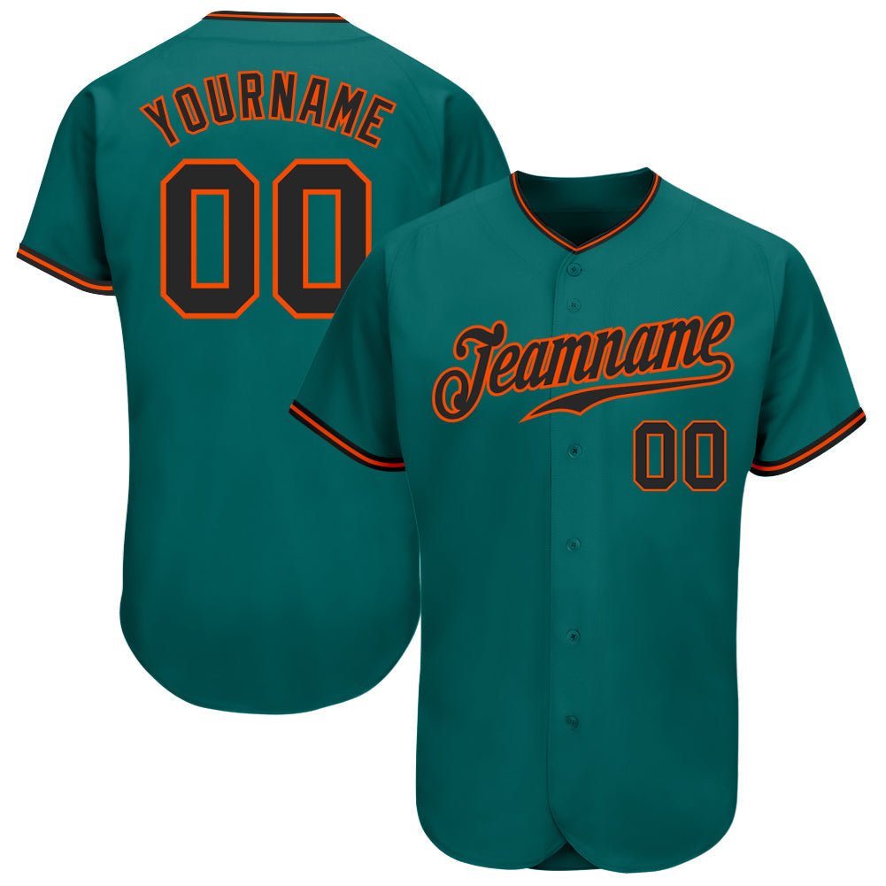 Custom Teal Black-Orange Authentic Baseball Jersey baseball jersey product view 1
