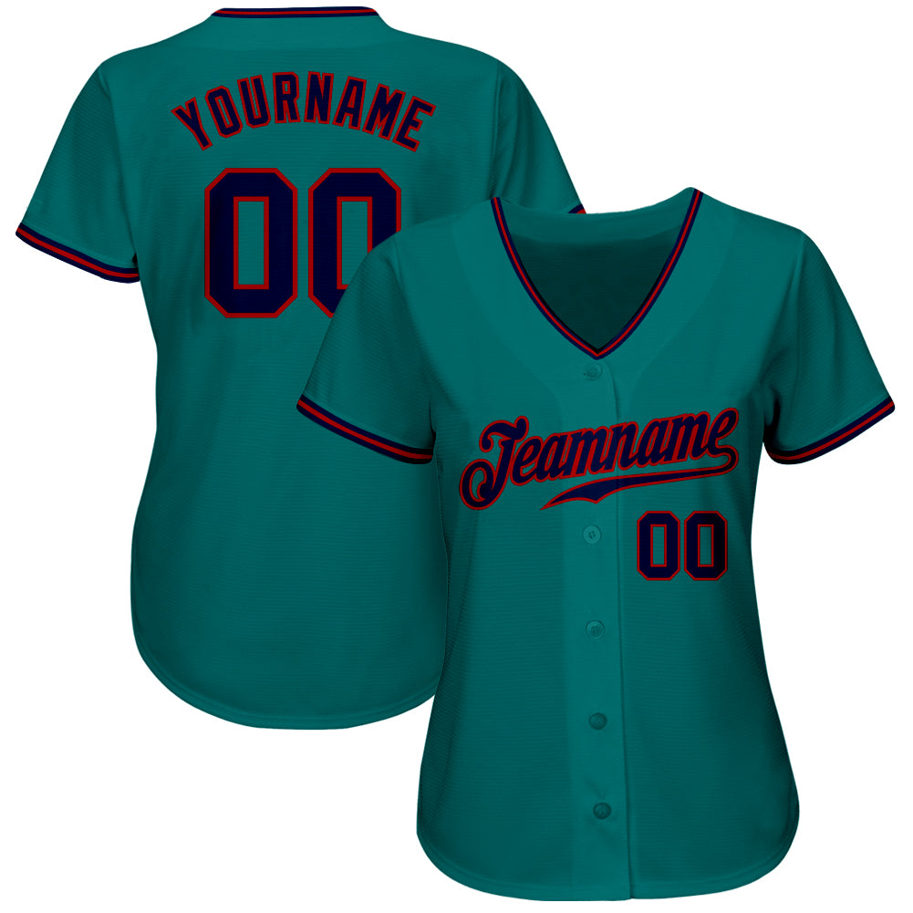 Custom Teal Navy-Red Authentic Baseball Jersey baseball jersey product view 2