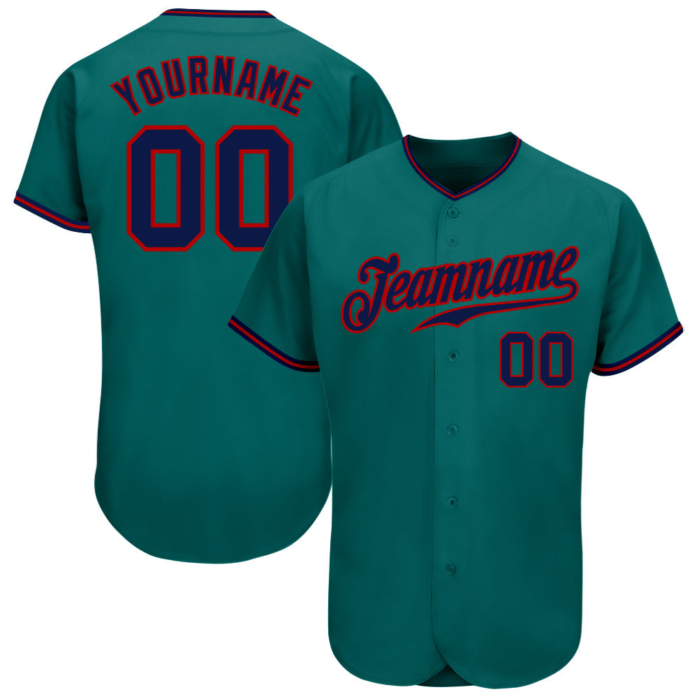Custom Teal Navy-Red Authentic Baseball Jersey baseball jersey product view 1