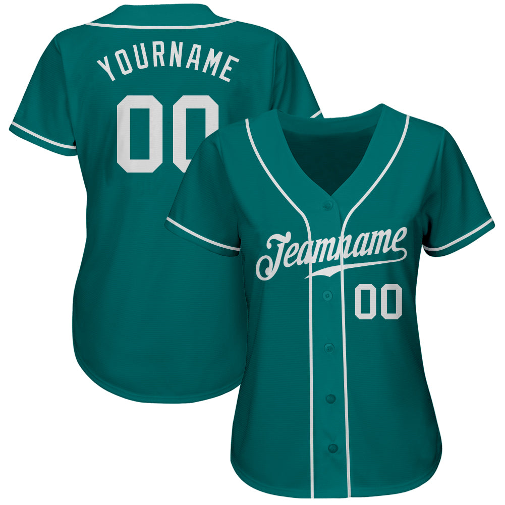 Custom Teal White Authentic Baseball Jersey baseball jersey product view 2