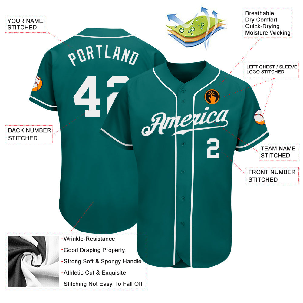 Custom Teal White Authentic Baseball Jersey baseball jersey product view 3