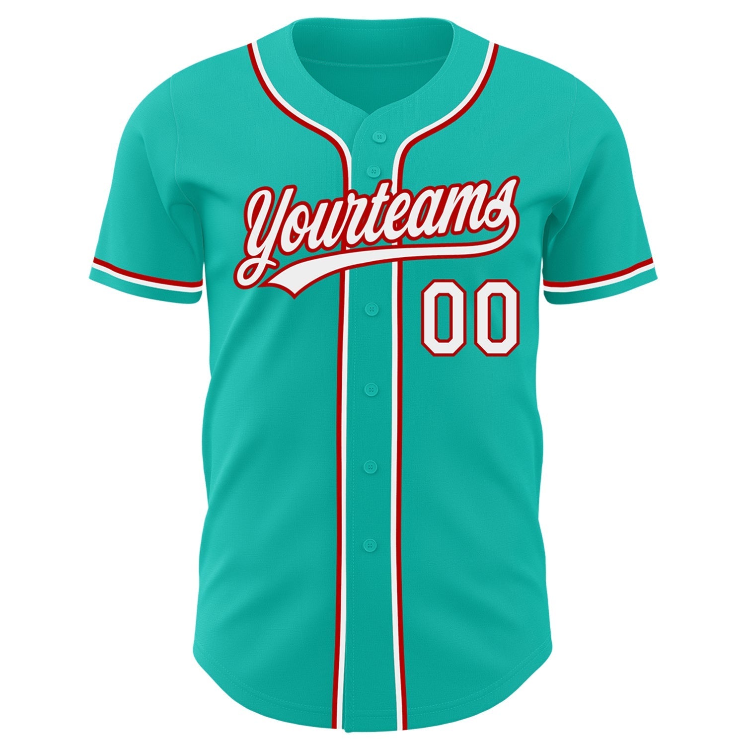Custom Aqua White-Red Authentic Baseball Jersey baseball jersey product view 2