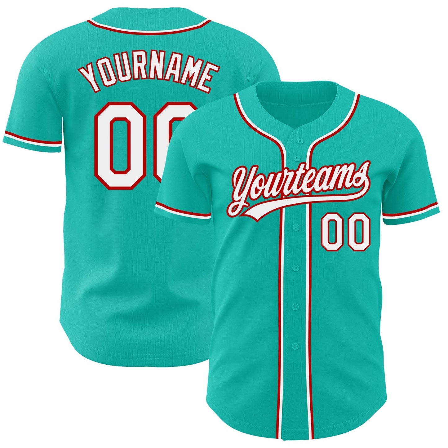 Custom Aqua White-Red Authentic Baseball Jersey baseball jersey product view 1