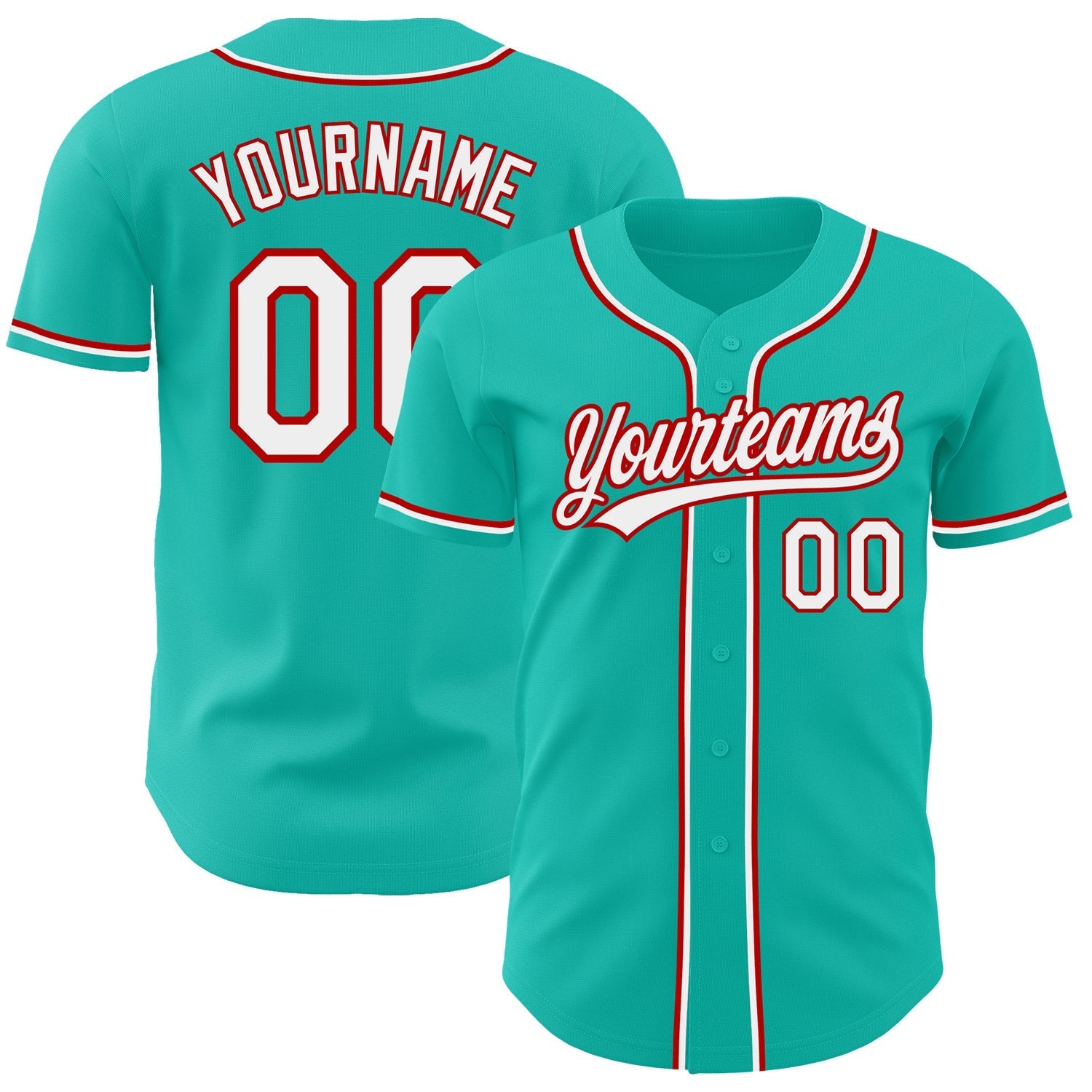 Custom Aqua White-Red Authentic Baseball Jersey baseball jersey product view 1
