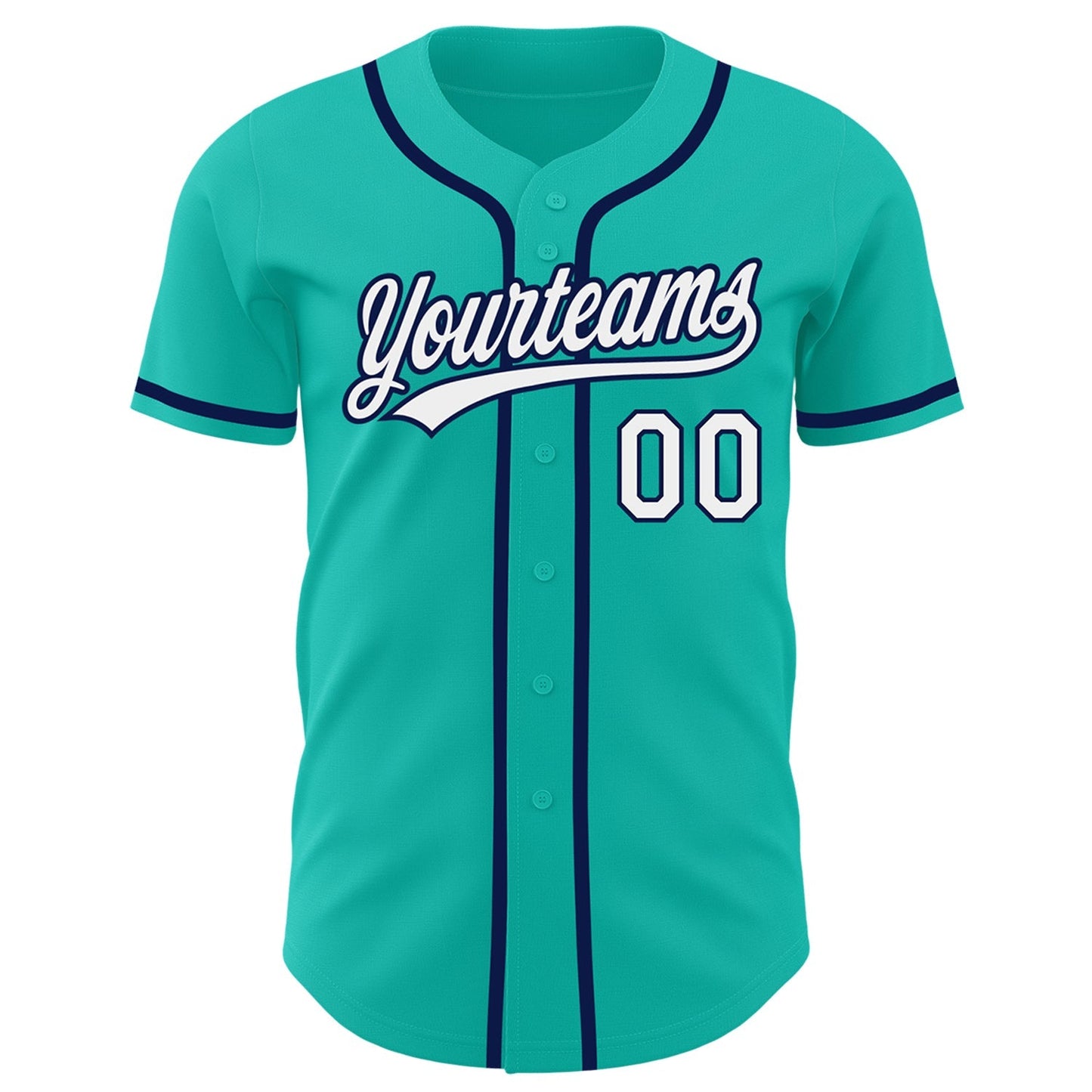 Custom Aqua White-Navy Authentic Baseball Jersey baseball jersey product view 2