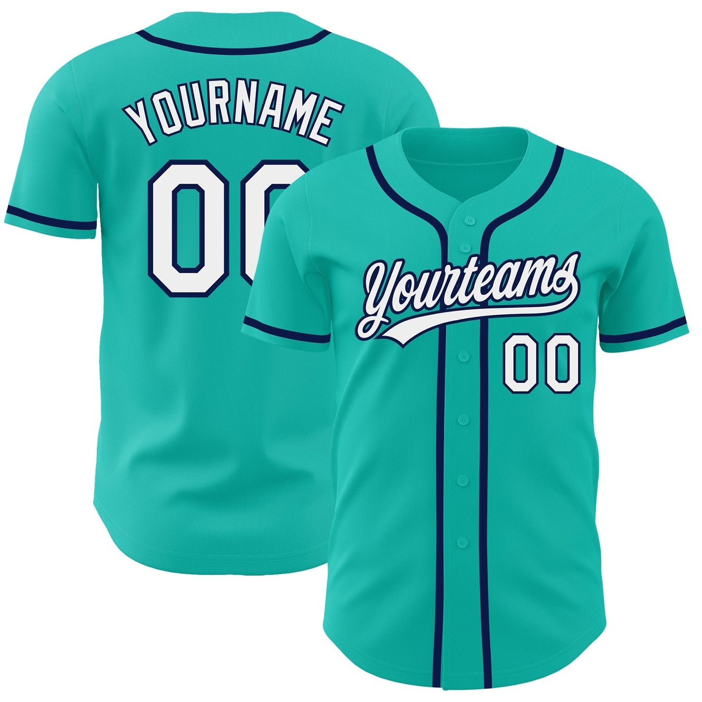 Custom Aqua White-Navy Authentic Baseball Jersey baseball jersey product view 1