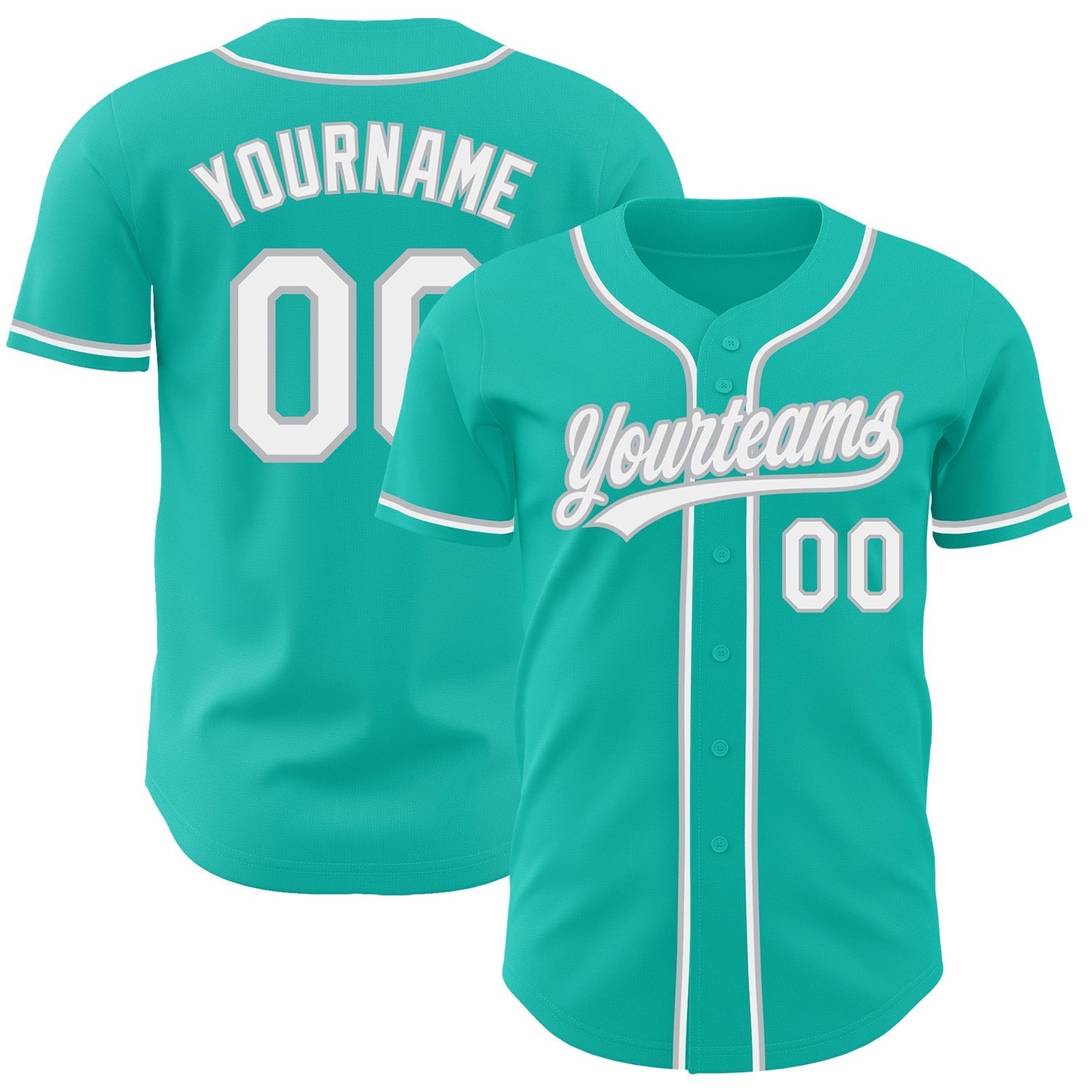 Custom Aqua White-Gray Authentic Baseball Jersey baseball jersey product view 1