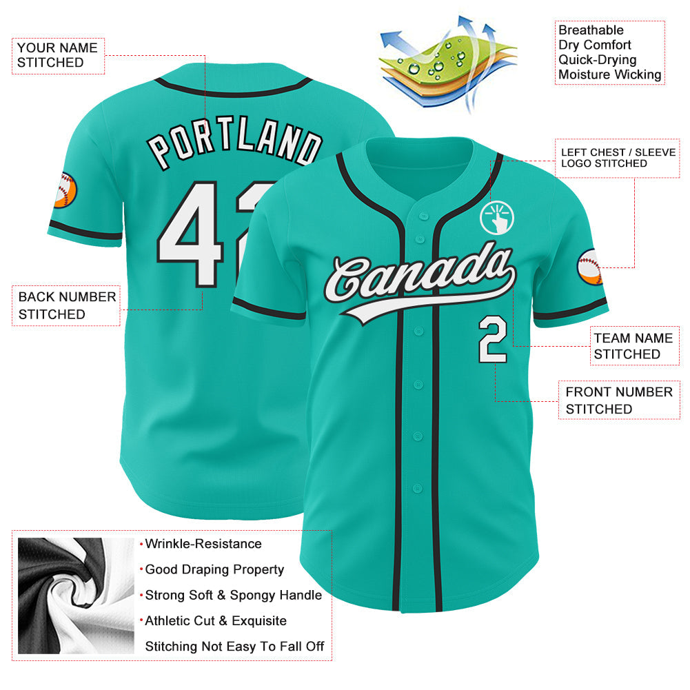 Custom Aqua White-Black Authentic Baseball Jersey baseball jersey product view 3