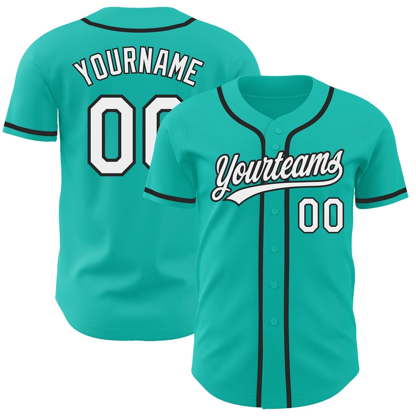 Custom Aqua White-Black Authentic Baseball Jersey baseball jersey product view 1