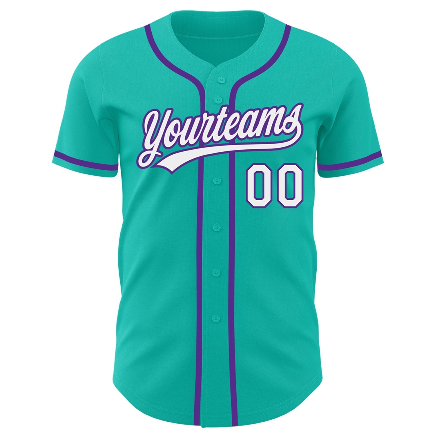 Custom Aqua White-Purple Authentic Baseball Jersey baseball jersey product view 2