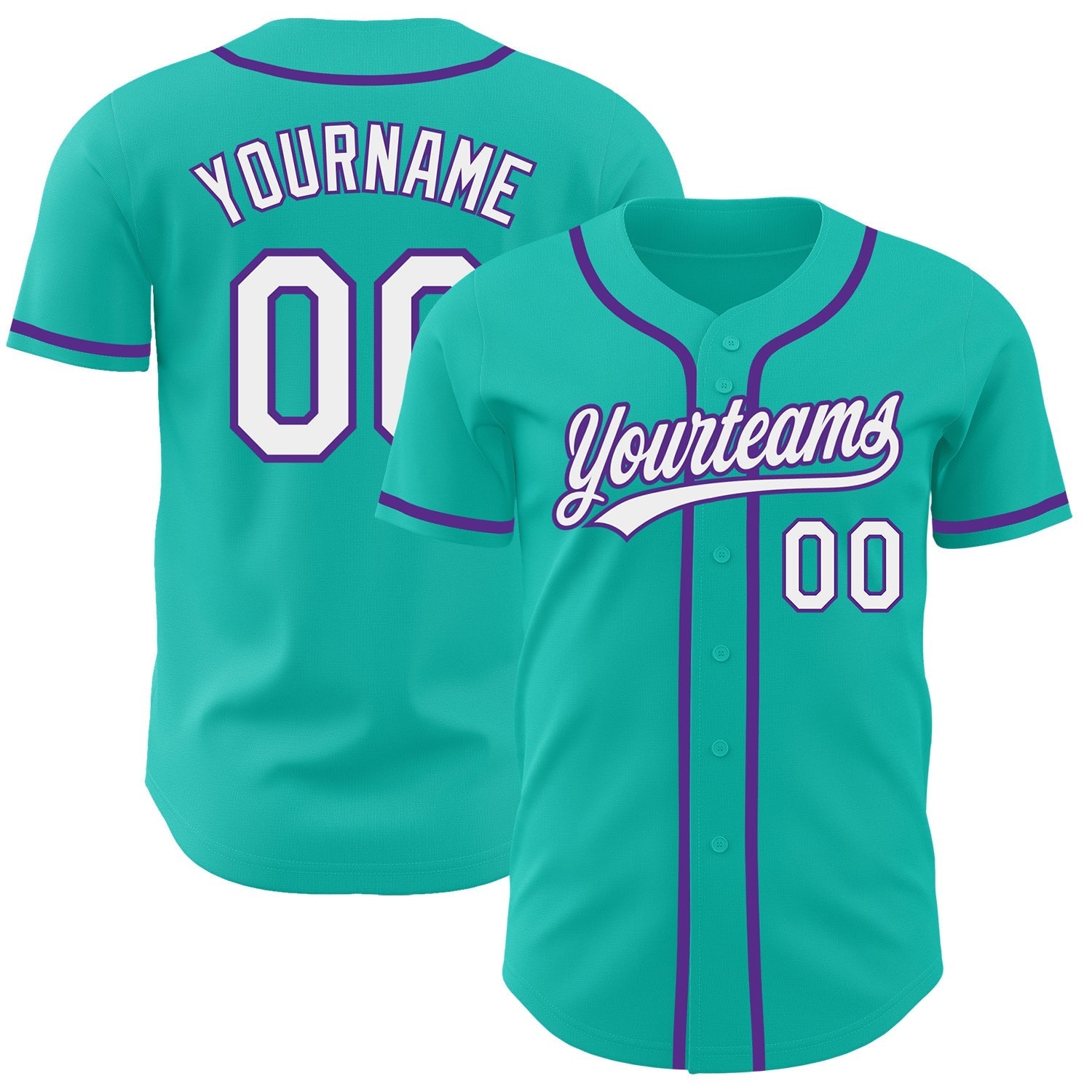 Custom Aqua White-Purple Authentic Baseball Jersey baseball jersey product view 1