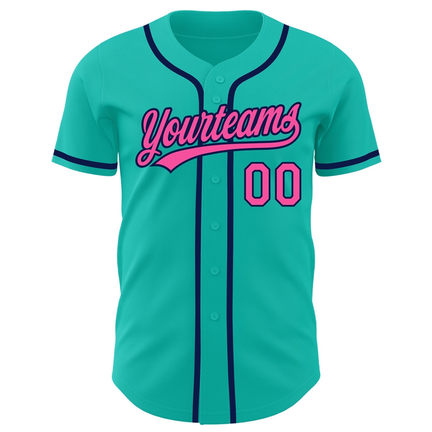 Custom Aqua Pink-Navy Authentic Baseball Jersey baseball jersey product view 2