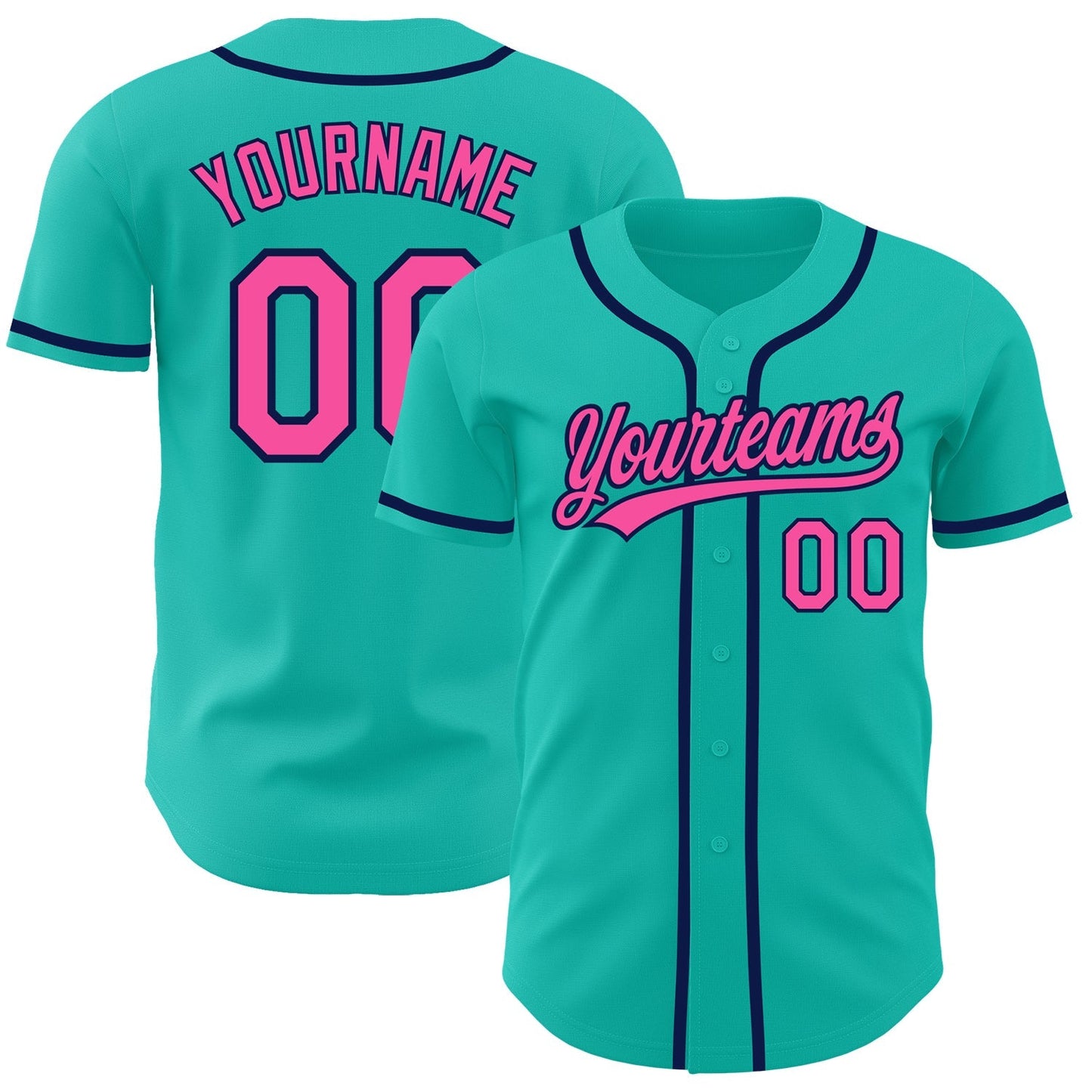 Custom Aqua Pink-Navy Authentic Baseball Jersey baseball jersey product view 1
