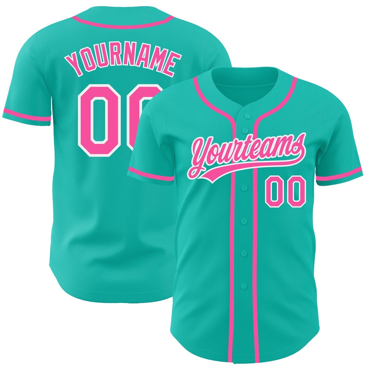 Custom Aqua Pink-White Authentic Baseball Jersey baseball jersey product view 1