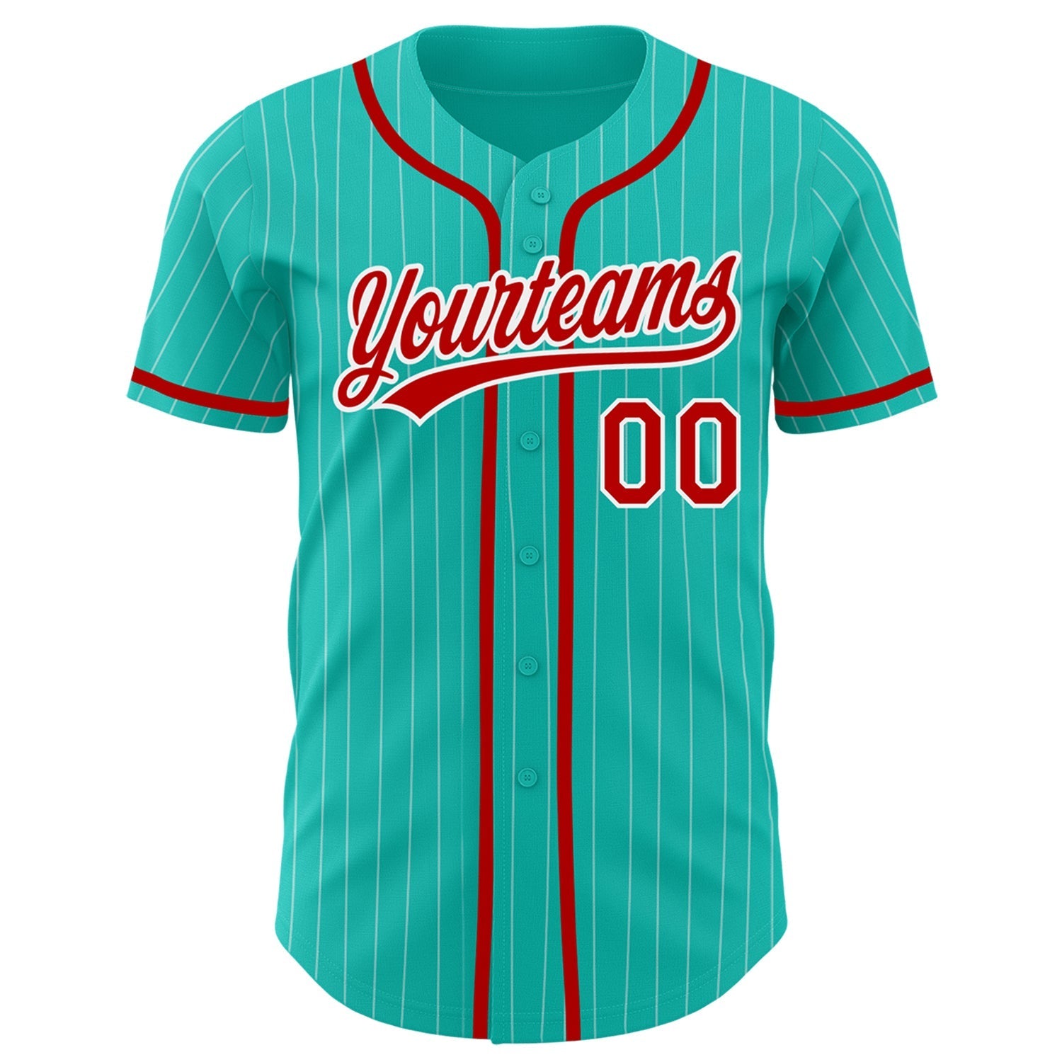 Custom Aqua White Pinstripe Red Authentic Baseball Jersey baseball jersey product view 2