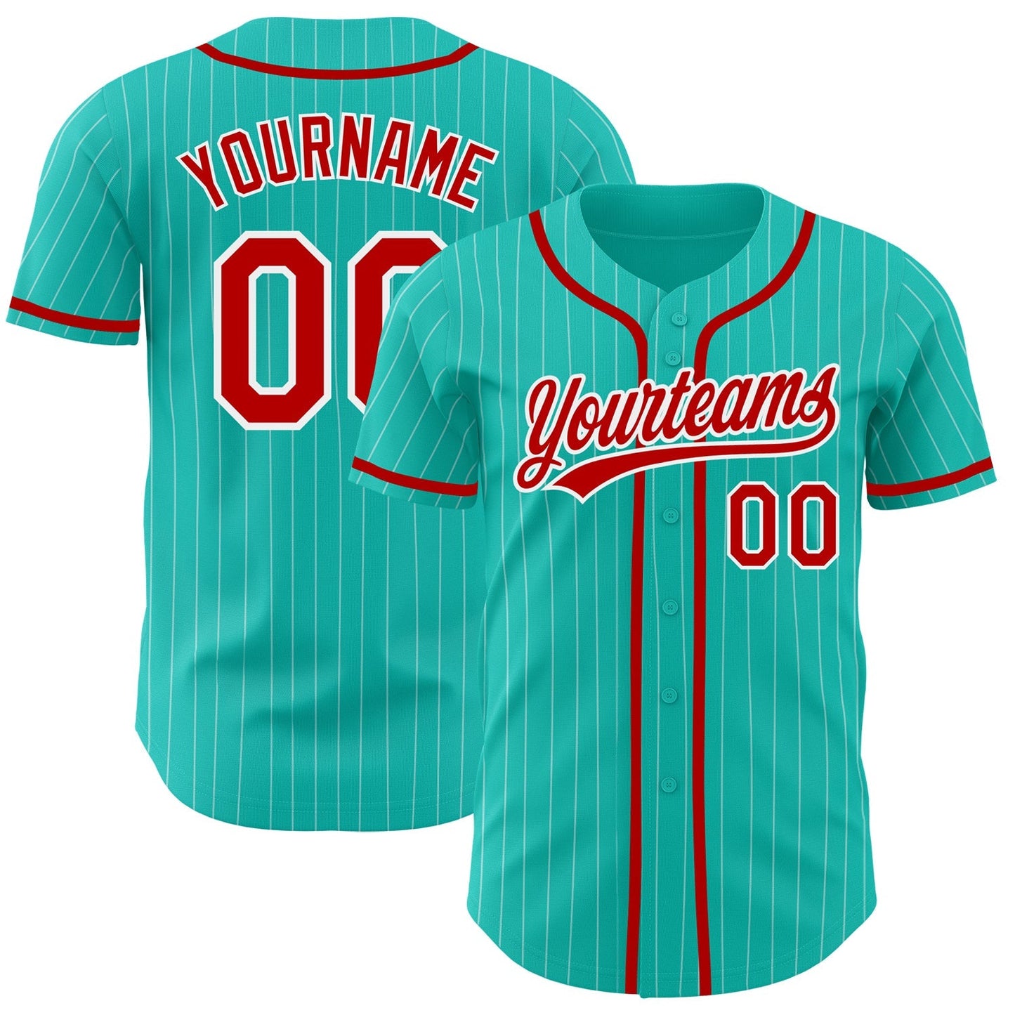 Custom Aqua White Pinstripe Red Authentic Baseball Jersey baseball jersey product view 1